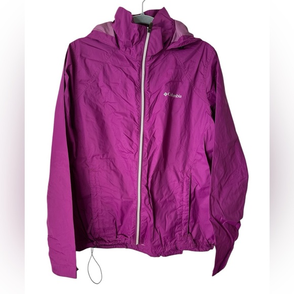 COLUMBIA Pink Hooded Medium Windbreaker Raincoat - Picture 1 of 10